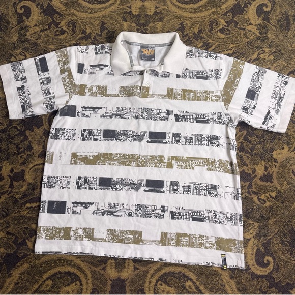 Vtg‎ Y2K South Pole Star Voyage Collection White Polo Shirt Mens XL Digital Tech - Picture 1 of 7